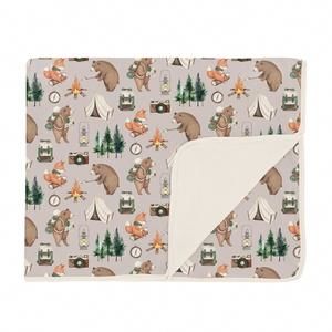 NEW KICKEE toddler blanket in latte camping animals